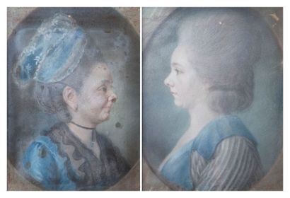 École FRANÇAISE de la fin du XVIIIème siècle Paire de portraits de de dame de qualité...