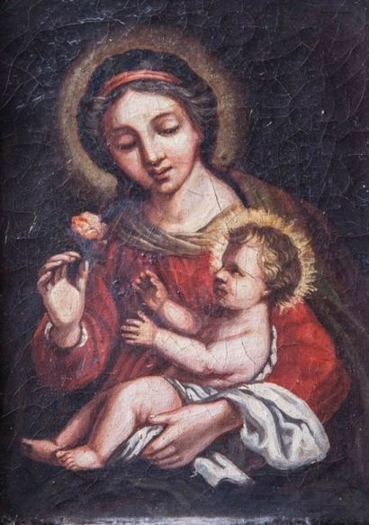 École FRANÇAISE du XVIIIe siècle Vierge à l'enfant, huile sur toile, 21x17cm