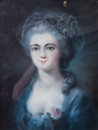 Ecole française dans le goût du XVIIIème siècle Portrait de jeune femme à la robe...