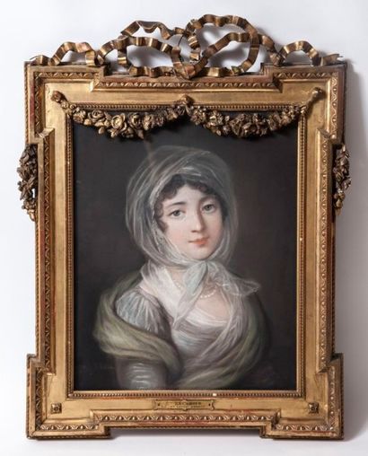 VIGEE LE BRUN Elisabeth (Ecole de) 1755 - 1842 Portrait en buste de femme aux yeux...