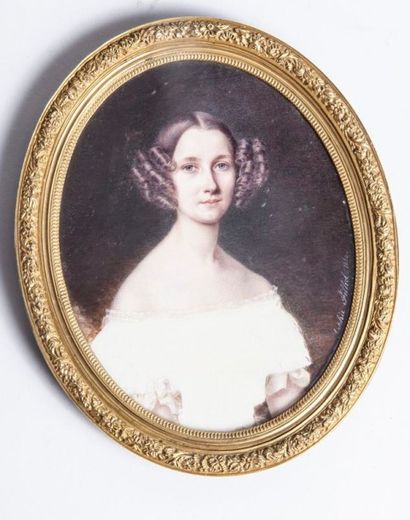 FILHOL Sophie Portrait de femme Miniature sur ivoire ovale signée et datée 1840....