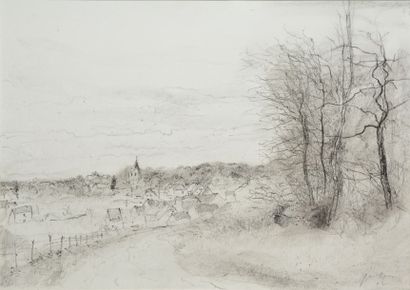 GANTNER Bernard (Né en 1928) 
Chemin tournant et village, 2002
Crayon noir, signé...