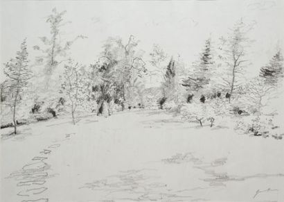 GANTNER Bernard (Né en 1928) 
Jardin arboré
Crayon noir, signé en bas à droite, 20,5...