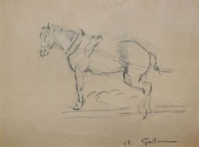 GUILLAUMIN Armand (1841-1927) 
Cheval de trait, 1868
Crayon noir (traces de plis...