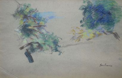 GUILLAUMIN Armand (1841-1927) 
Paysage aux arbres
Étude au pastel sur papier gris...