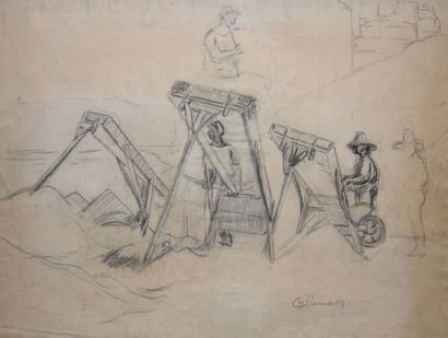 GUILLAUMIN Armand (1841-1927) 
Les tamiseurs, 1867 ou 1869
Feuille d'étude au crayon...