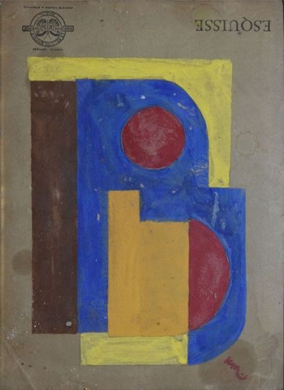 MAES Karel (1900-1974) 
Sans titre jaune et bleu
Peinture sur carton (traces de plis...