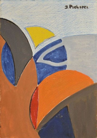 PICHETTE James (1920-1996) 
Sans titre, orange - brun - bleu
Gouache et crayons sur...