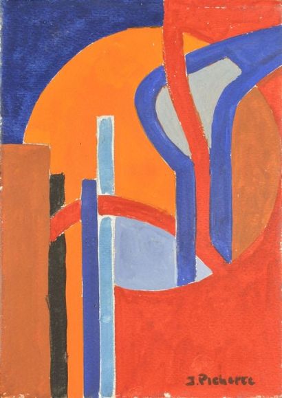 PICHETTE James (1920-1996) 
Sans titre, rouge-bleu-orange
Gouache sur papier marouflé...