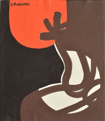 PICHETTE James (1920-1996) 
Sans titre, rouge-brun -noir
Gouache sur papier marouflé...