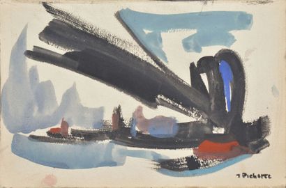 PICHETTE James (1920-1996) 
Sans titre avec du bleu et du rouge
Gouache sur papier...