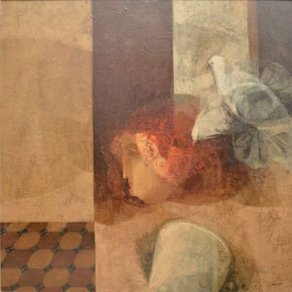 SUNOL MUNOZ RAMOS Alvar, (né en 1935) 
Dame à la fenêtre ouverte
Peinture sur toile...