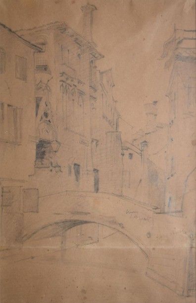BREST Fabius (1823-1900) 
Canal à Venise
Crayon noir sur papier beige (insolation,...