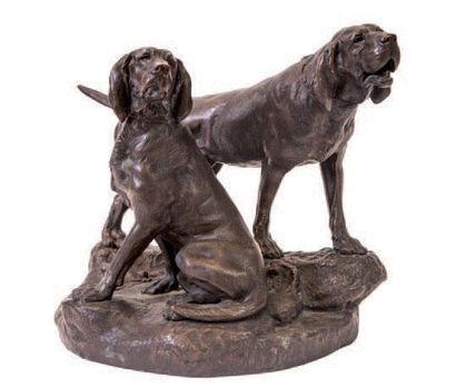 BUREAU Léon (1866-1906) 
Menelas et Grondeur, deux chiens
Saint-Hubert
Groupe en...