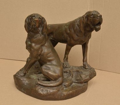 BUREAU Léon (1866-1906) 
Menelas et Grondeur, deux chiens
Saint-Hubert
Groupe en...