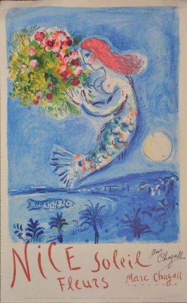 CHAGALL Marc (1887-1985) 
Nice Soleil Fleurs
Affiche lithographique, Mourlot imprimeur
Paris...