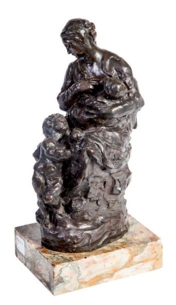 DALOU Aimé-Jules (1838-1902) 
La Charité
Groupe en bronze à patine brune, fonte à...