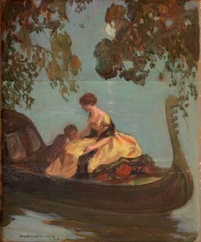 DOMERGUE Jean-Gabriel (1889-1962) 
Couple dans une gondole au clair de lune
Huile...
