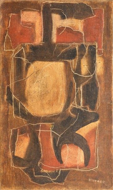 DUTHOO Jacques (1910-1960) 
Sans titre brun
Technique mixte sur toile, signée en...
