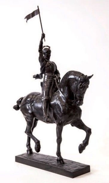 FREMIET Emmanuel (1824-1910) 
Jeanne d'Arc à cheval
Bronze à patine brune avec partie...