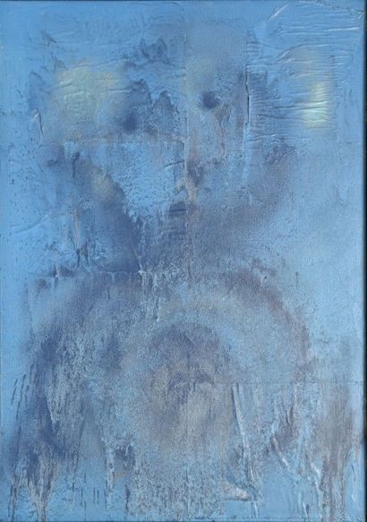 GAGNAIRE ALINE (1911-1997) 
Bleu derrière le bleu
Technique mixte et collage sur...