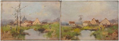GALLIEN-LALOUE Eugène (1854-1941) 
Paysages aux cours d'eau
Deux huile sur panneaux...