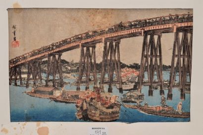 null Lot de neuf estampes dont quatre oban par Toyokuni (I et III), Yoshitora, Hiroshige,...