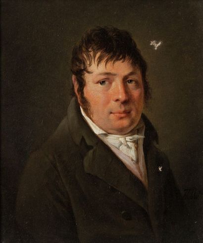 SABLET François 
Portrait d'homme en buste, de trois - quart, en redingote verte,...