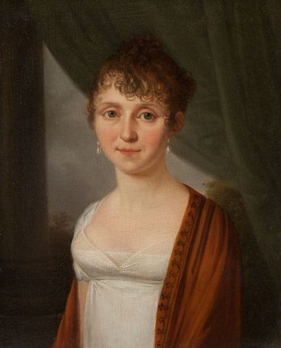 GORP Henri - Nicolas van 
Portrait de femme dans une robe Empire blanche avec un...