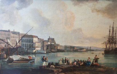 VERNET Claude Joseph (Ecole de) 1714 - 1789 
Vue de port méditerranéen avec barques,...