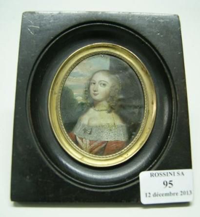 ÉCOLE DU XVII-XVIIIe siècle 
Portrait de femme au collier 
Miniature, huile sur cuivre,...