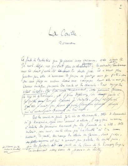 Paul VIALAR Manuscrit autographe signé, La Caille (1941); 142 pages in-4, sous emboîtage...