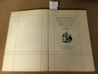 ANACREON Odes. Traduites en Français par Remy Belleau. Paris, Henri Javal, 1950....