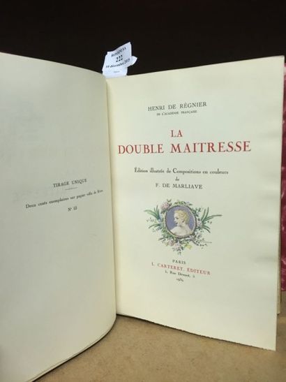 REGNIER (Henri de) La Double maîtresse. Paris, L. Carteret, 1939. Fort volume in-8,...