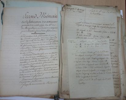ASSIGNATS 27 Lettres ou pièces, 1791-1796; 64 pages la plupart in-fol., qqs en-tête...