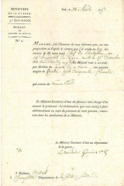 EMPIRE 9 L.S. ou P.S., adressées à ou concernant le capitaine Oudot, 1801-1852 (défauts)....