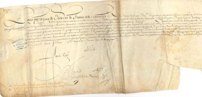 null LOUIS XIII. P.S. (secrétaire), Paris 8 février 1633; contresignée par Paul Phelypeaux;...
