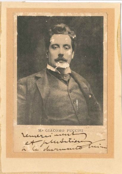 Giacomo PUCCINI (1858-1924) Photographie avec dédicace autographe; carte postale...