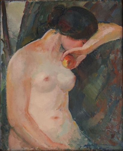 null DULAC Guillaume, 1868-1929, 

Eve, 

huile sur toile (craquelures), signée en...