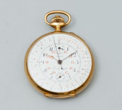 null Montre de gousset chronographe en or jaune 18 ct (750) mono poussoir, cadran...