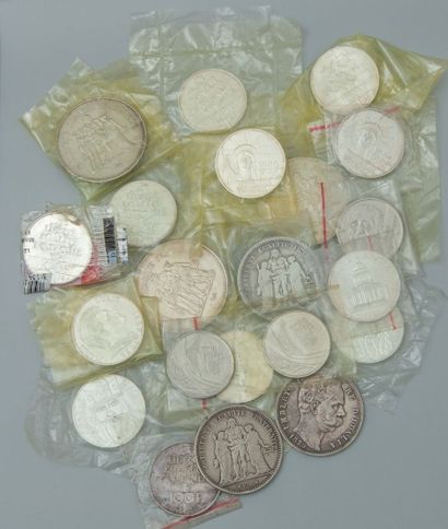 null Lot de pièce en argent: - 5 francs Republique Française 1848 en métal - 5 lire...