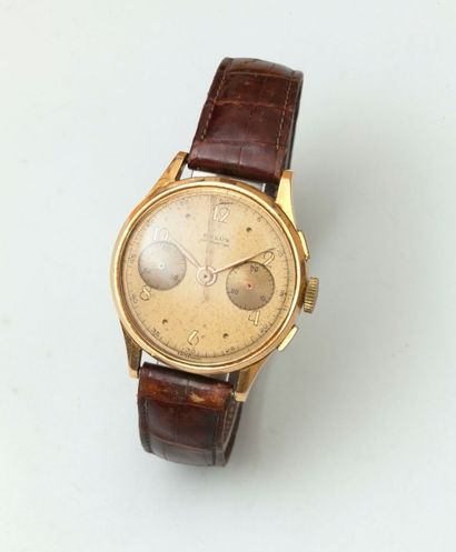 DULUX Montre bracelet chronographe d'homme boîtier en or jaune, double cuvette métal....