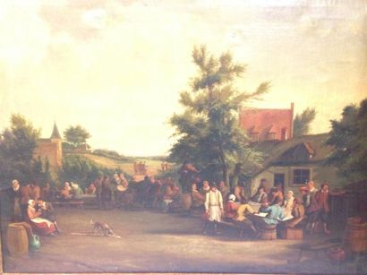 Ecole Flamande du XIXème siècle, 

Scène de kermesse villageoise

Huile sur toile,...