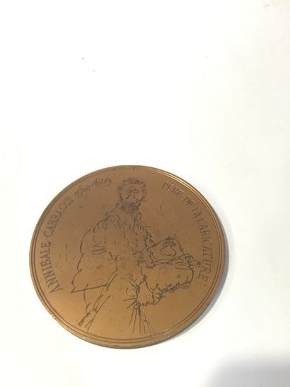 null Médaille en bronze à l'éffigie d' Annibal Carrache caricaturé et inscrite "Annibale...