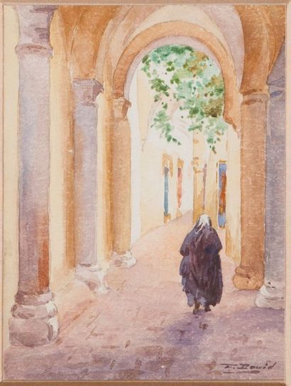 DAVID Ferdinand (1860- 1944) 
En orient
Aquarelle, signée en bas à droite
24x17 ...