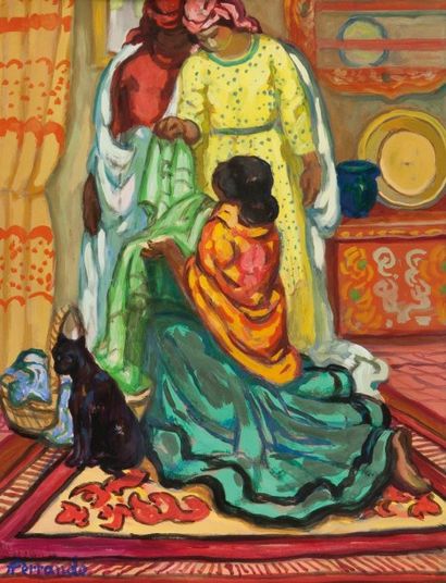 FERRANDO Augustin, 1880-1957 
Femmes dans un intérieur oriental
Gouache, signée en...