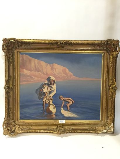 null Homme et enfant
Huile sur toile signée en bas à droite\46x55cm
(Accident au...