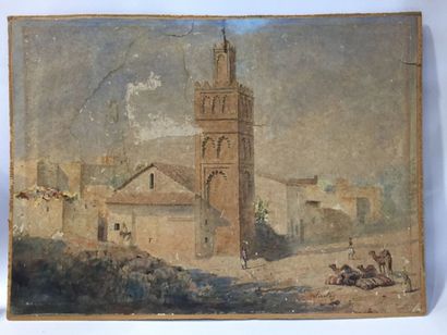 SINTES JOSEPH (1829-1913) 
La mosquée
Aquarelle
Accidents: déchirures, humidité.
41x56,5...