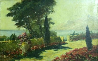 BAILLY A., XXe siècle Terrasse fleurie en bord de mer

Huile sur toile, signée en...