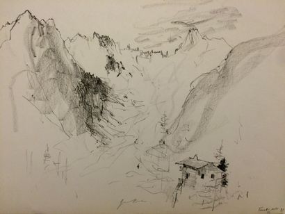GANTNER Bernard, né en 1938 Paysage de montagne au chalet, 12 nov 81

Crayon noir,...